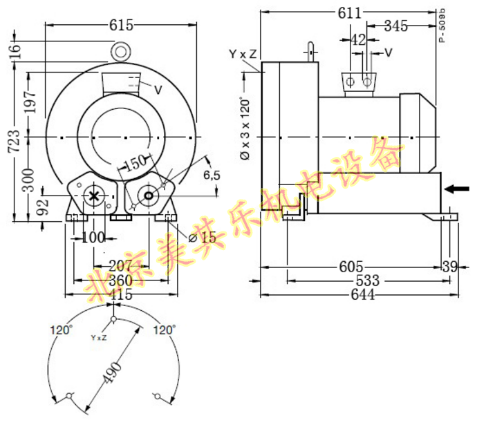  2GH910/12.5kw高壓鼓風(fēng)機CAD圖